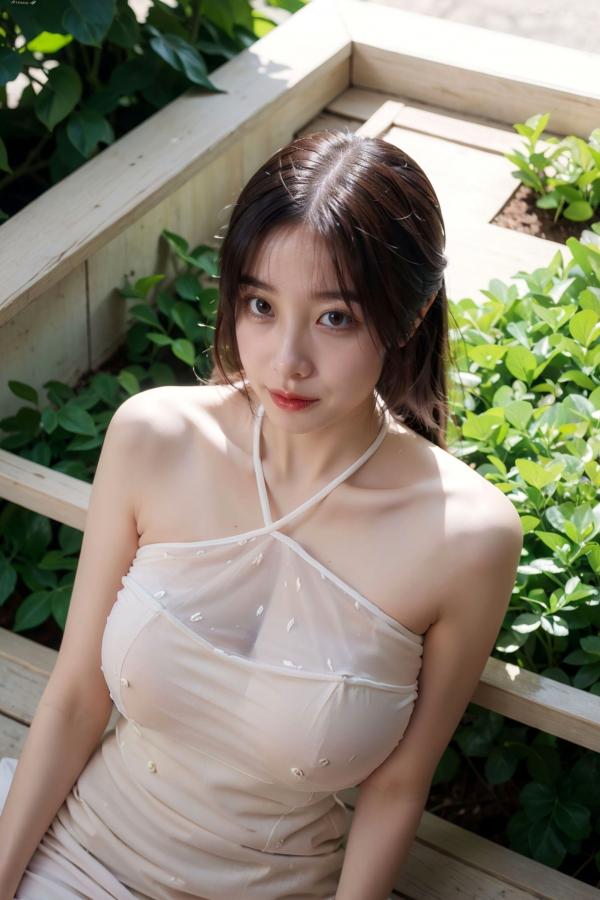   AI美女-拟实-乳白色肚兜户外庭院阳光写真 极品身材清纯性感诱惑第23张图片