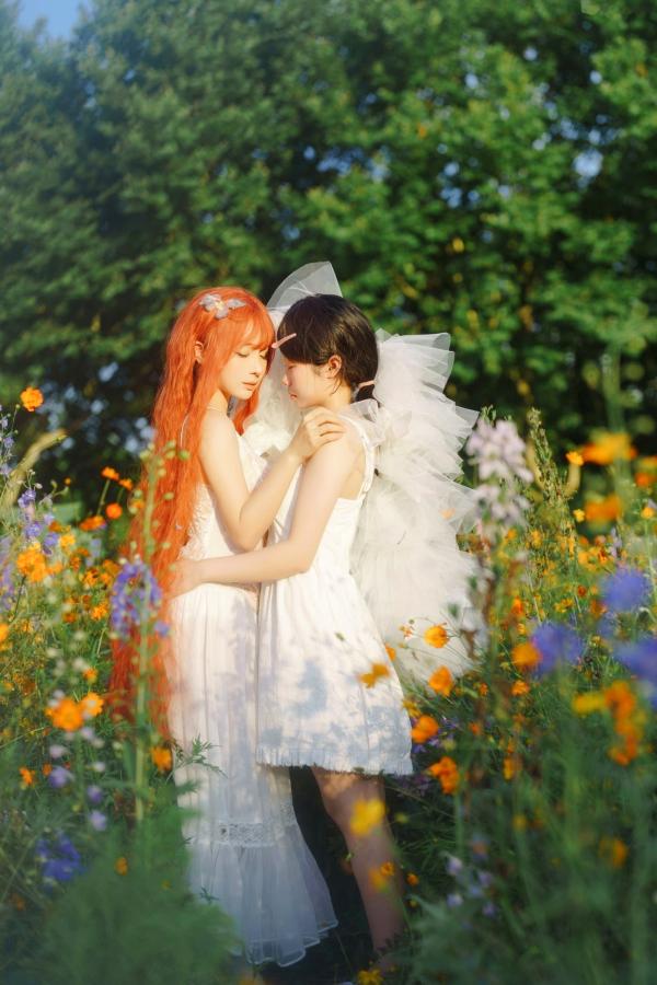 蠢沫沫  蠢沫沫-花丛婚纱 户外唯美仙女写真 纯欲白色婚纱角色扮演第29张图片