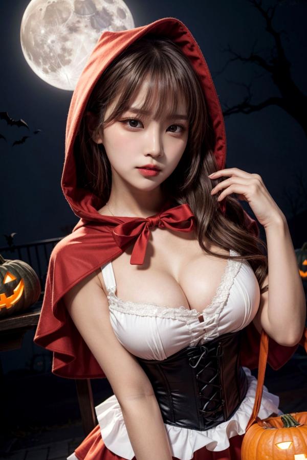   AI美女-拟实-小红帽-纯净版 万圣节夜景暗黑童话性感角色扮演写真第7张图片