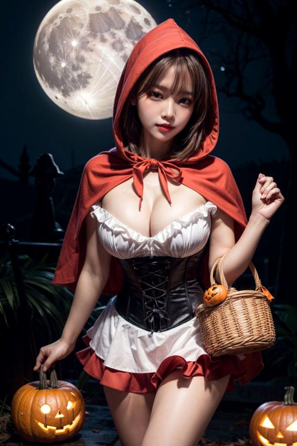   AI美女-拟实-小红帽-纯净版 万圣节夜景暗黑童话性感角色扮演写真第10张图片