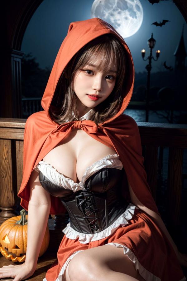   AI美女-拟实-小红帽-纯净版 万圣节夜景暗黑童话性感角色扮演写真第12张图片