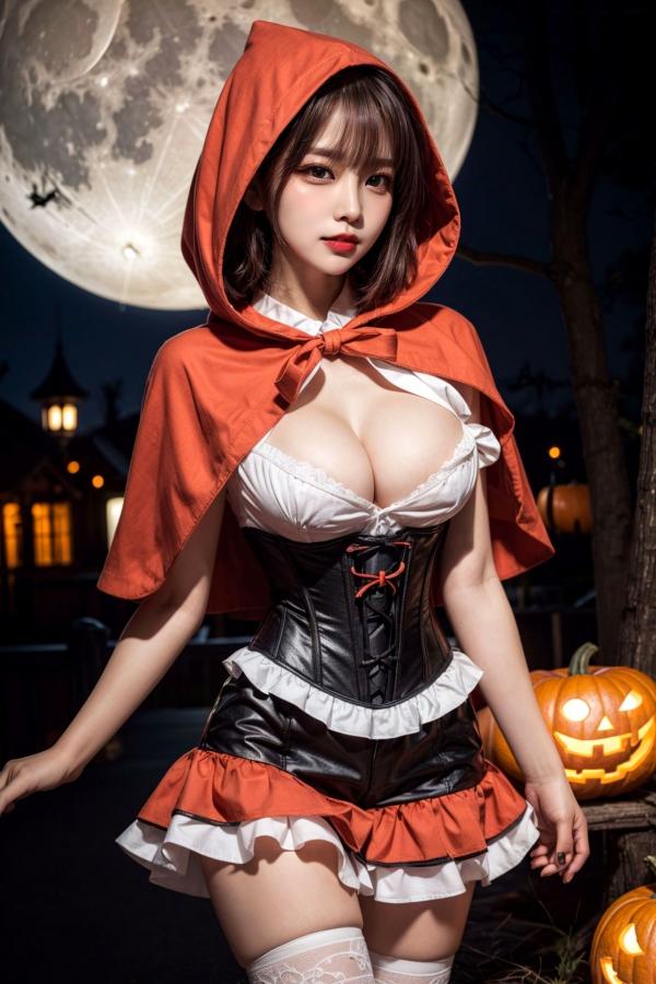   AI美女-拟实-小红帽-纯净版 万圣节夜景暗黑童话性感角色扮演写真第16张图片