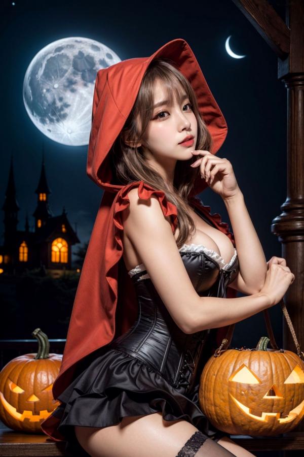   AI美女-拟实-小红帽-纯净版 万圣节夜景暗黑童话性感角色扮演写真第30张图片
