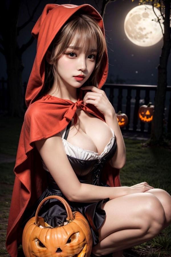   AI美女-拟实-小红帽-纯净版 万圣节夜景暗黑童话性感角色扮演写真第31张图片