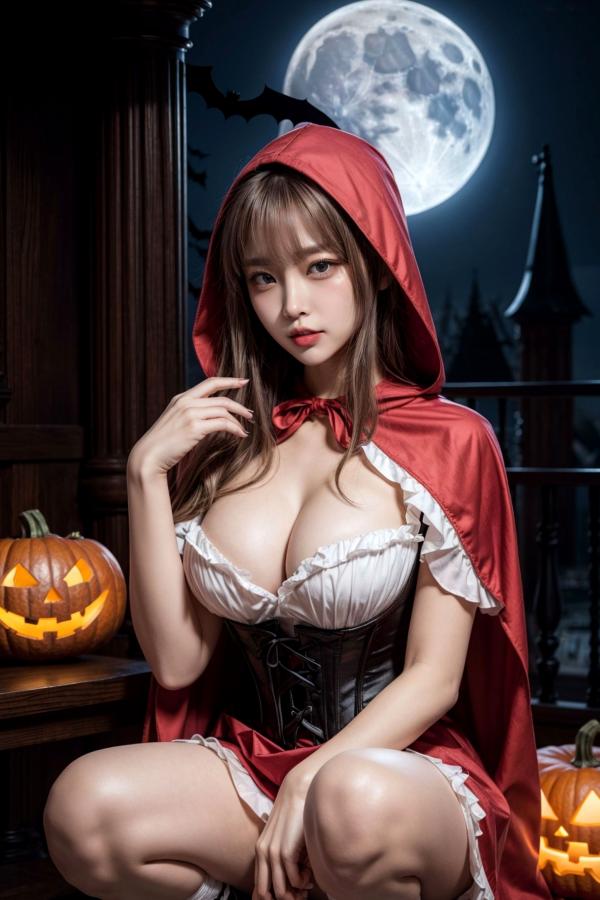   AI美女-拟实-小红帽-纯净版 万圣节夜景暗黑童话性感角色扮演写真第33张图片