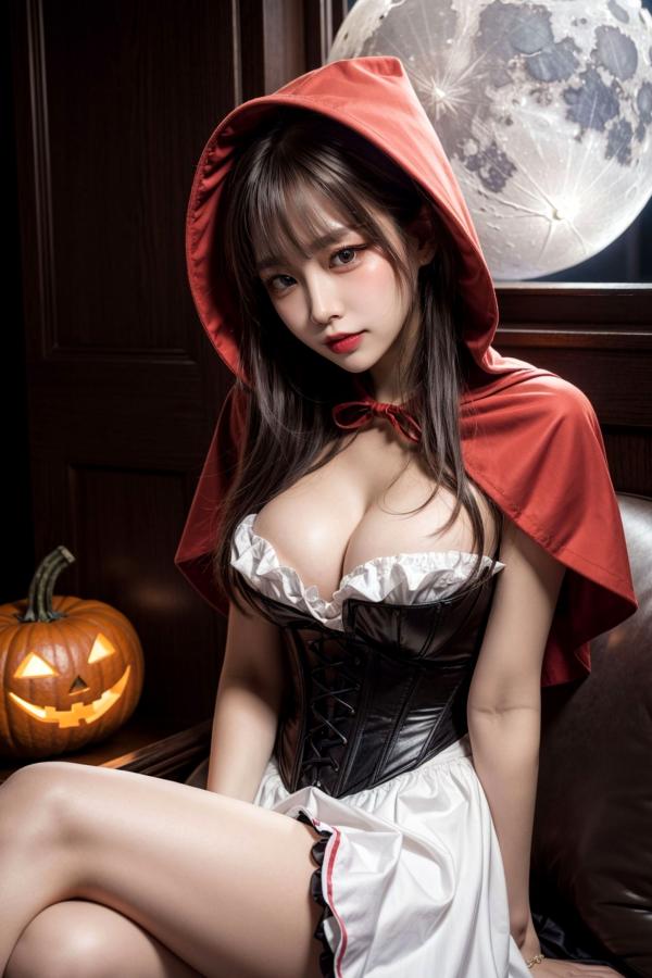   AI美女-拟实-小红帽-纯净版 万圣节夜景暗黑童话性感角色扮演写真第36张图片
