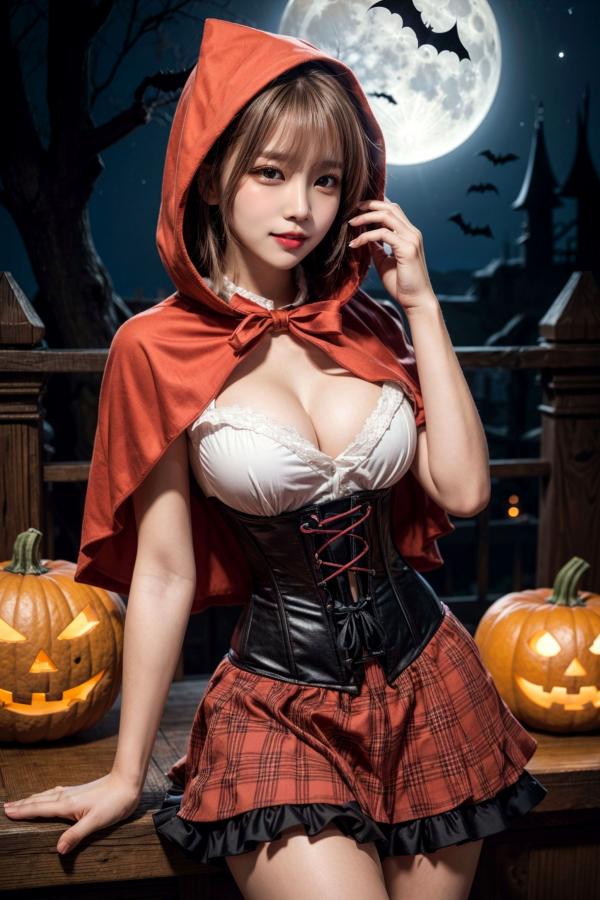   AI美女-拟实-小红帽-纯净版 万圣节夜景暗黑童话性感角色扮演写真第40张图片