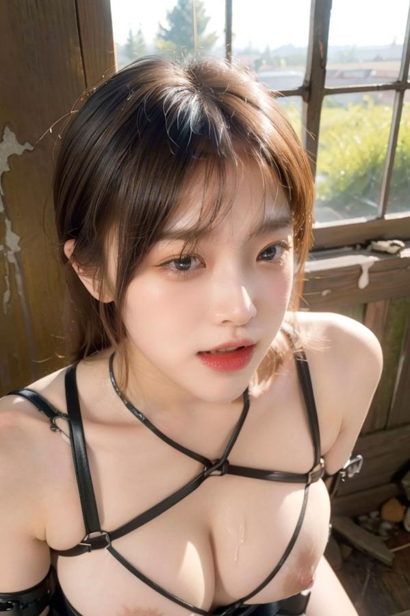    AI美女-拟实-黑色绑带情趣内衣老屋复古私房大尺度性感诱惑写真第36张图片