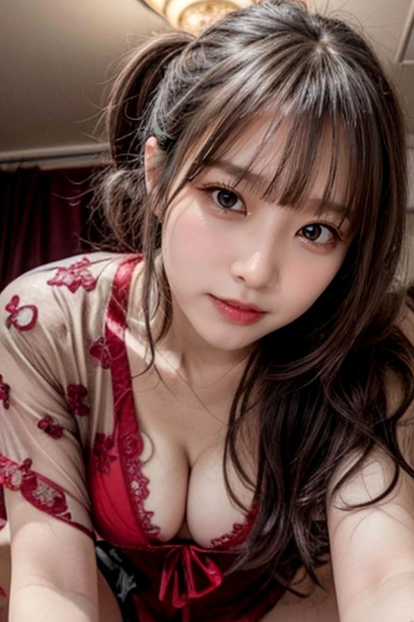   AI美女-拟实-红色蕾丝情趣内衣 浴室浴缸透视私房性感写真第42张图片