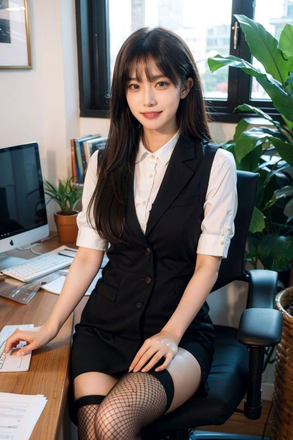   AI美女-拟实-黑色马甲办公室女郎 知性眼镜OL性感诱惑大尺度无圣光写真第16张图片
