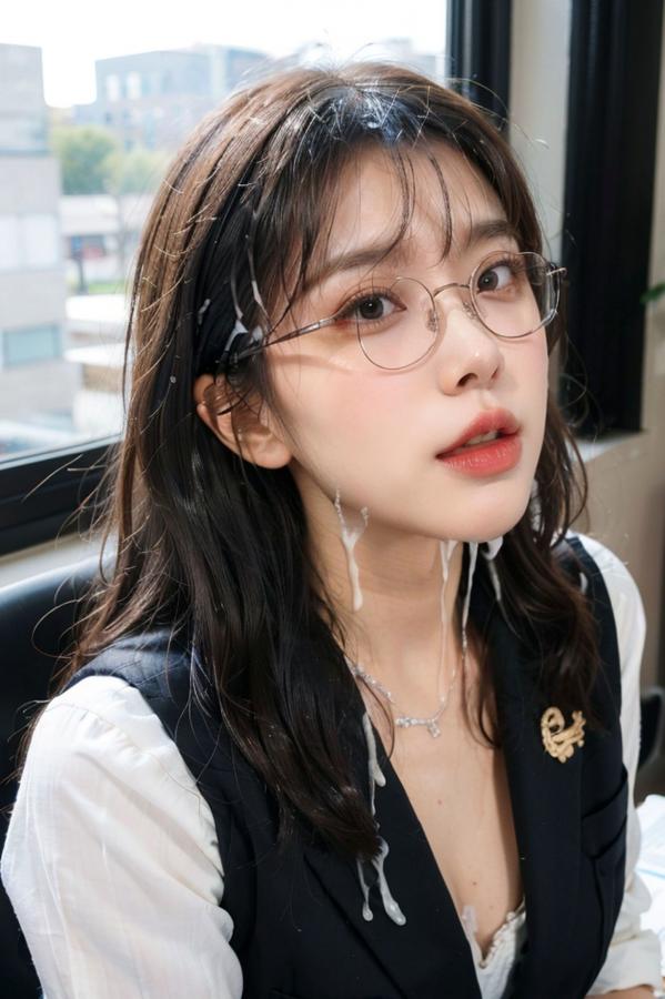   AI美女-拟实-黑色马甲办公室女郎 知性眼镜OL性感诱惑大尺度无圣光写真第58张图片