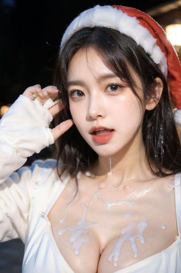    AI美女-拟实-圣诞红帽-雪夜户外大尺度性感私房写真第51张图片