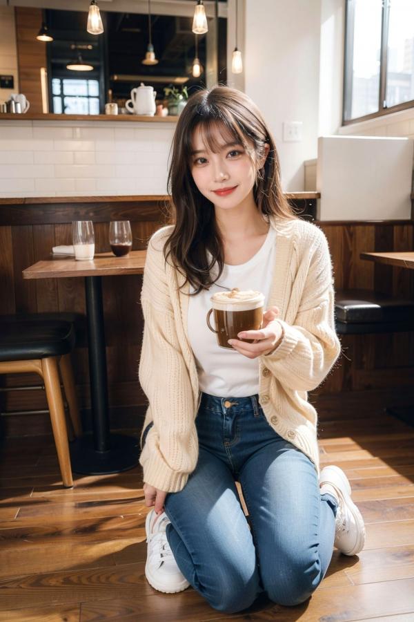    AI美女-拟实-咖啡馆的休闲时光 温暖治愈系性感下午茶写真第11张图片