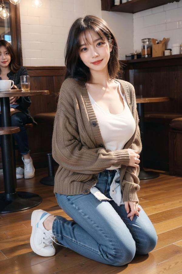    AI美女-拟实-咖啡馆的休闲时光 温暖治愈系性感下午茶写真第33张图片
