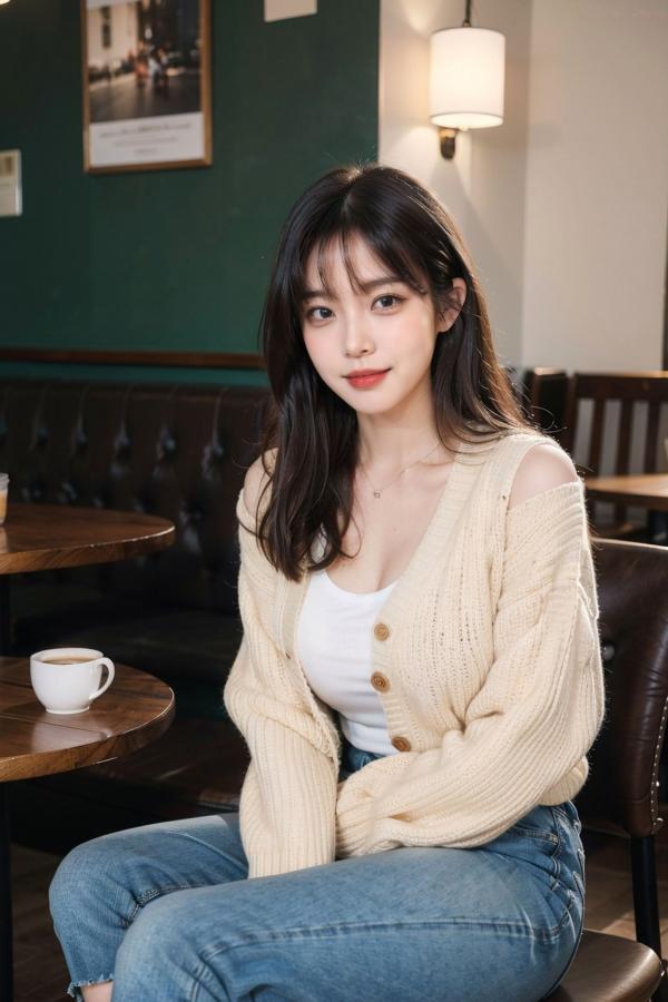   AI美女-拟实-咖啡馆的休闲时光 温暖治愈系性感下午茶写真第45张图片