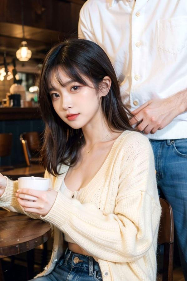    AI美女-拟实-咖啡馆的休闲时光 温暖治愈系性感下午茶写真第62张图片