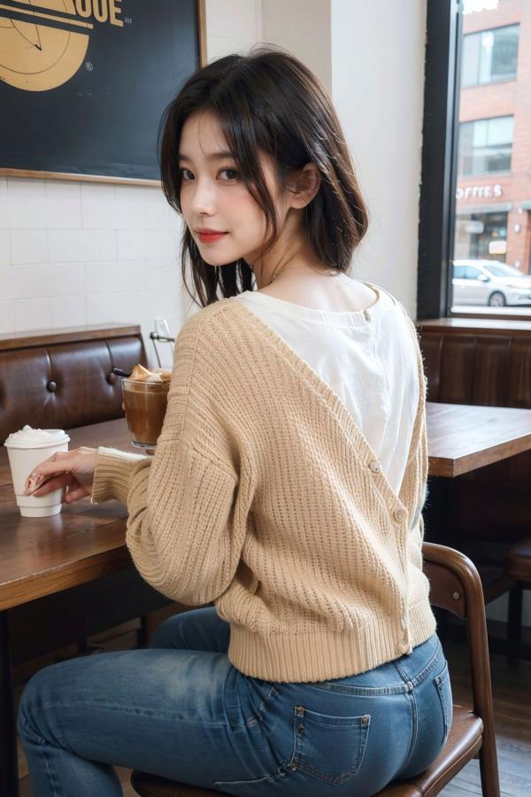    AI美女-拟实-咖啡馆的休闲时光 温暖治愈系性感下午茶写真第64张图片