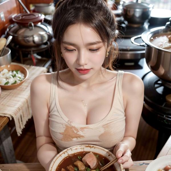    AI美女-拟实-吊带牛仔短裤厨娘 厨房性感居家私房大片第73张图片