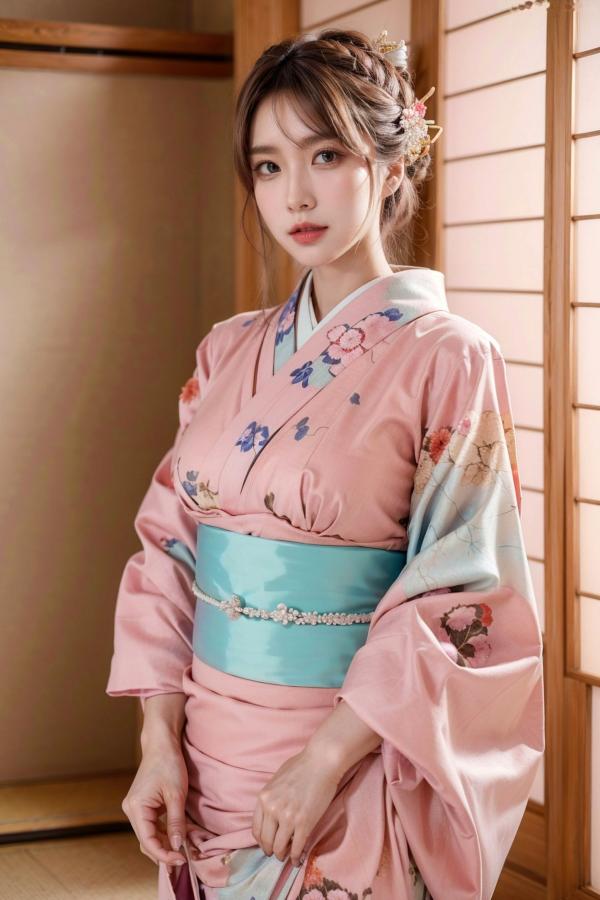    AI美女-拟实-粉色和服 日式和室私房写真 大尺度无圣光性感诱惑第3张图片