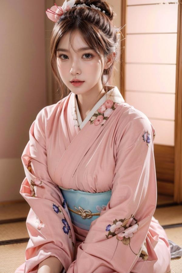    AI美女-拟实-粉色和服 日式和室私房写真 大尺度无圣光性感诱惑第4张图片