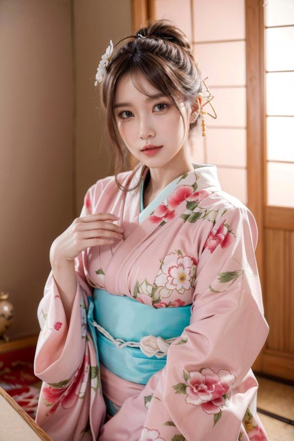    AI美女-拟实-粉色和服 日式和室私房写真 大尺度无圣光性感诱惑第5张图片