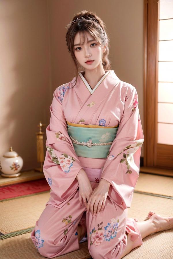    AI美女-拟实-粉色和服 日式和室私房写真 大尺度无圣光性感诱惑第7张图片