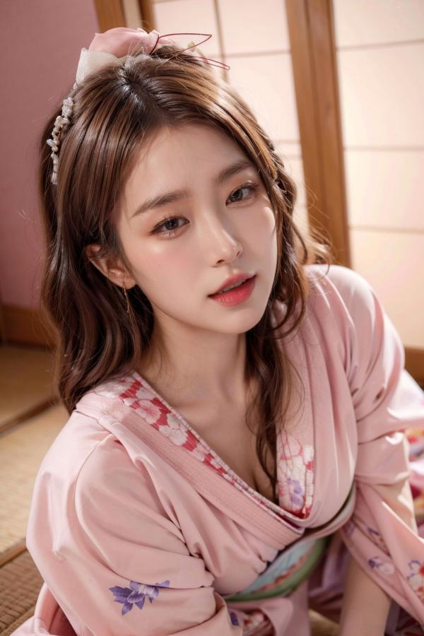    AI美女-拟实-粉色和服 日式和室私房写真 大尺度无圣光性感诱惑第40张图片