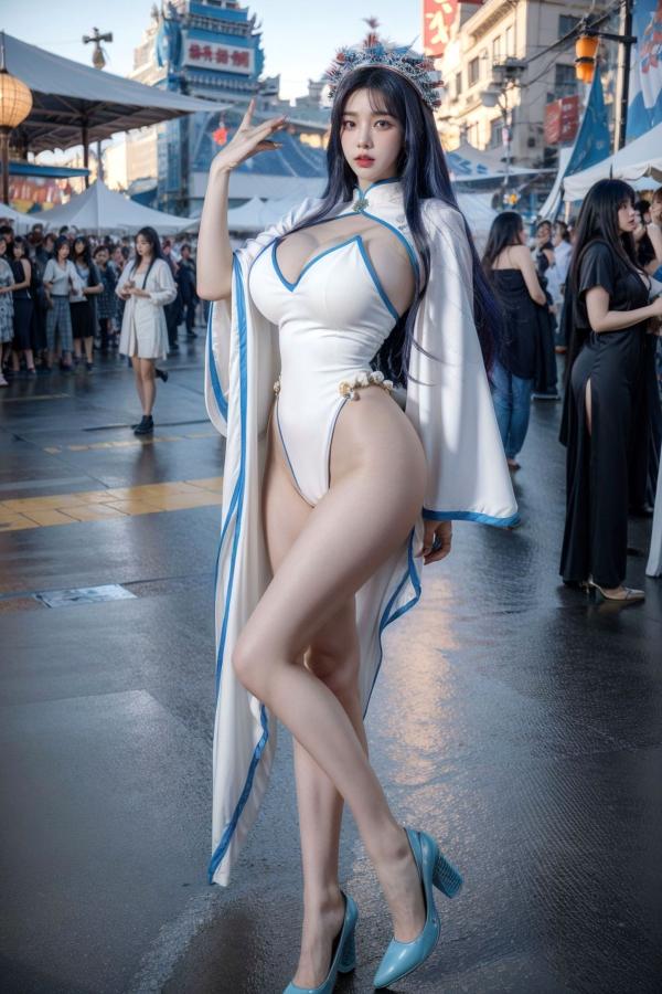    AI美女-拟实-古风女将头饰街拍 户外大尺度角色扮演性感写真第17张图片