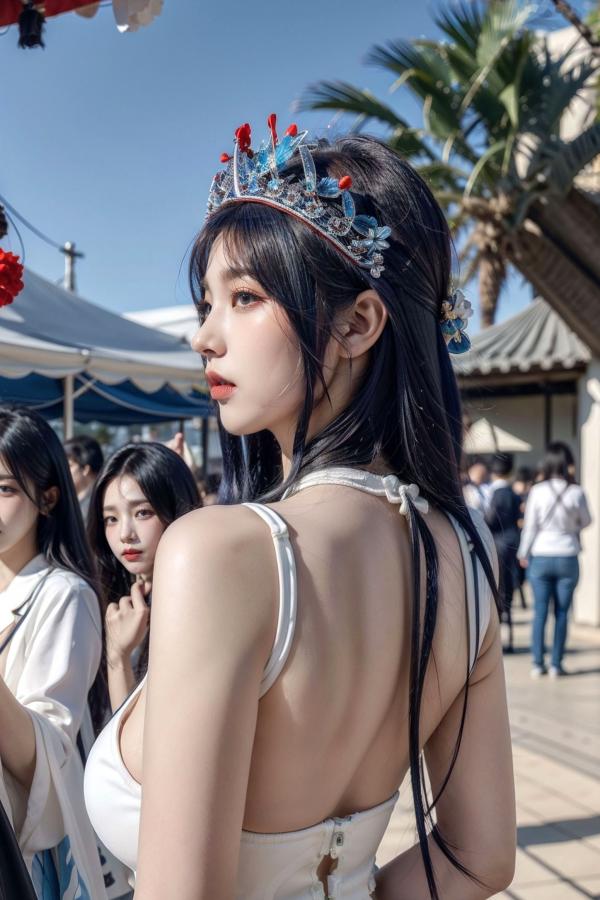    AI美女-拟实-古风女将头饰街拍 户外大尺度角色扮演性感写真第22张图片