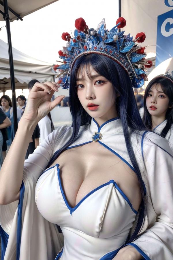    AI美女-拟实-古风女将头饰街拍 户外大尺度角色扮演性感写真第31张图片