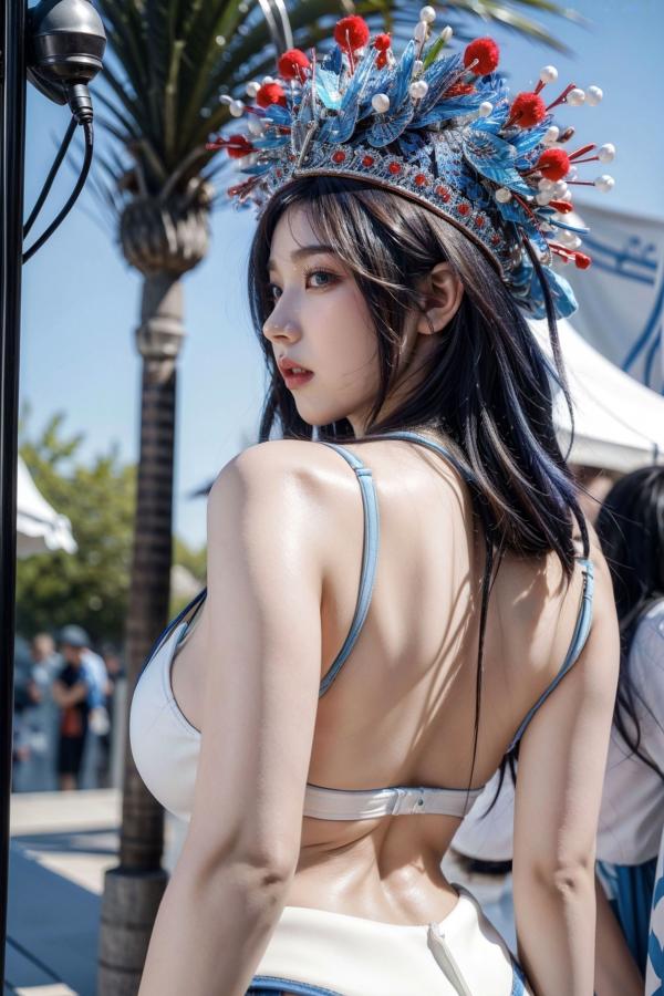    AI美女-拟实-古风女将头饰街拍 户外大尺度角色扮演性感写真第35张图片