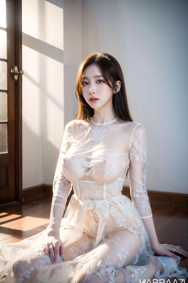    AI美女-拟实-透视白纱长裙 室内暖阳蕾丝透视私房诱惑写真第3张图片