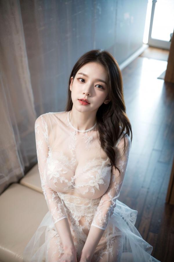   AI美女-拟实-透视白纱长裙 室内暖阳蕾丝透视私房诱惑写真第5张图片