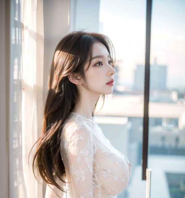    AI美女-拟实-透视白纱长裙 室内暖阳蕾丝透视私房诱惑写真第6张图片