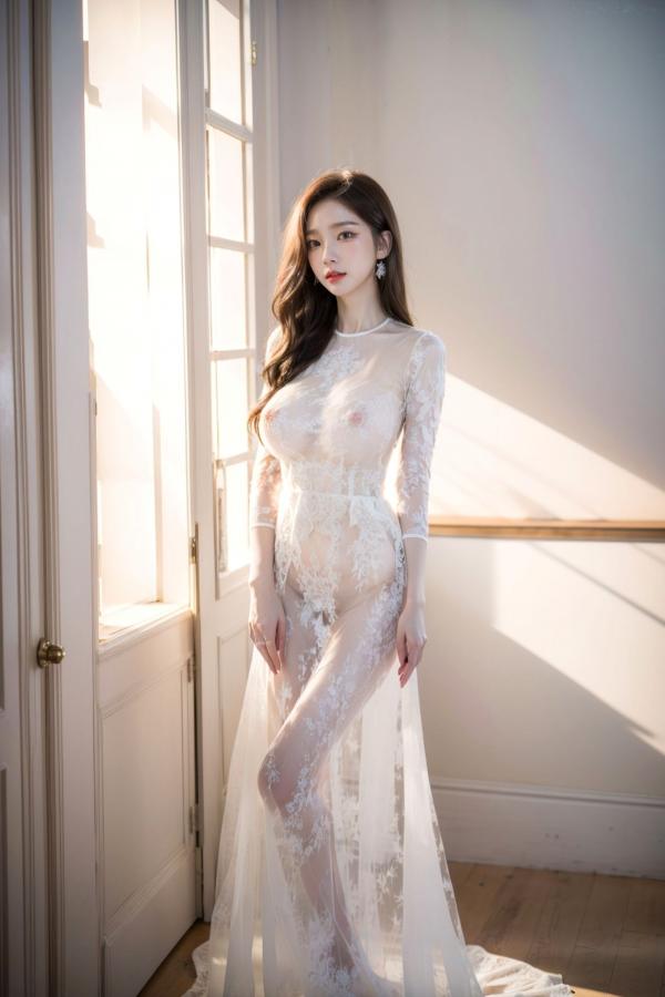    AI美女-拟实-透视白纱长裙 室内暖阳蕾丝透视私房诱惑写真第10张图片