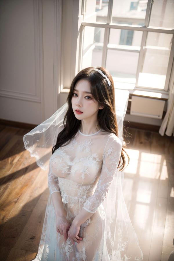    AI美女-拟实-透视白纱长裙 室内暖阳蕾丝透视私房诱惑写真第91张图片