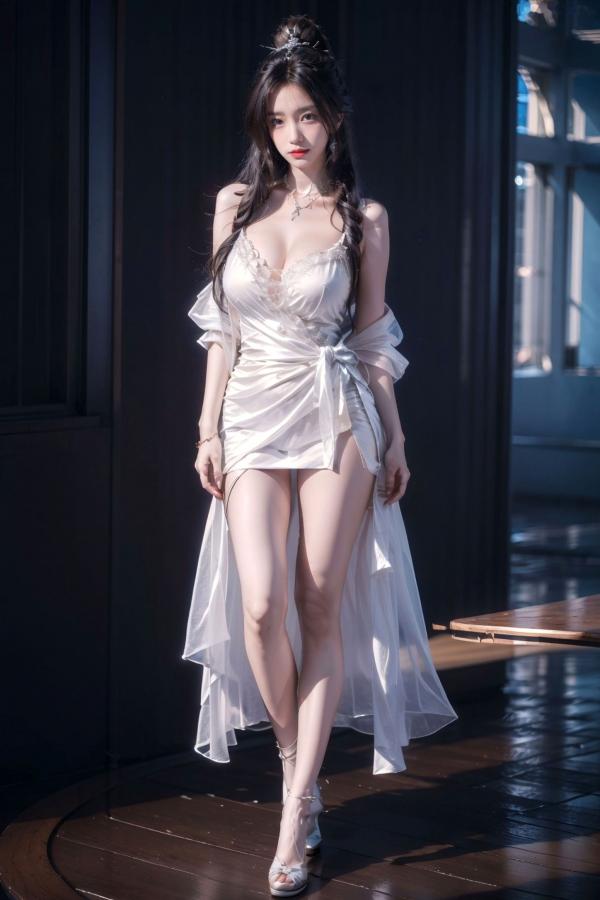    AI美女-拟实-古风高马尾发髻侠女亵衣 银丝轻纱性感私房大尺度写真第39张图片