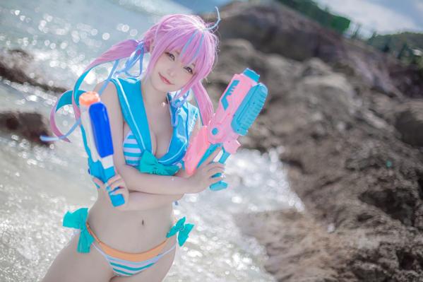    《Takanashi Hanari - Aqua》海边沙滩水手风比基尼COS写真第6张图片