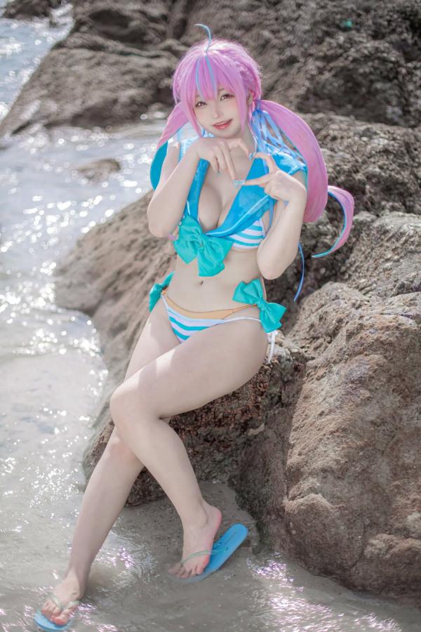    《Takanashi Hanari - Aqua》海边沙滩水手风比基尼COS写真第9张图片