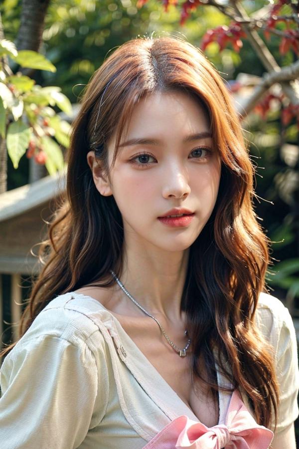   AI美女-拟实-花园中的绿裙美女 户外清新写真 气质露背女神第1张图片