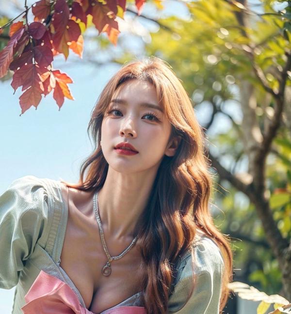    AI美女-拟实-花园中的绿裙美女 户外清新写真 气质露背女神第2张图片