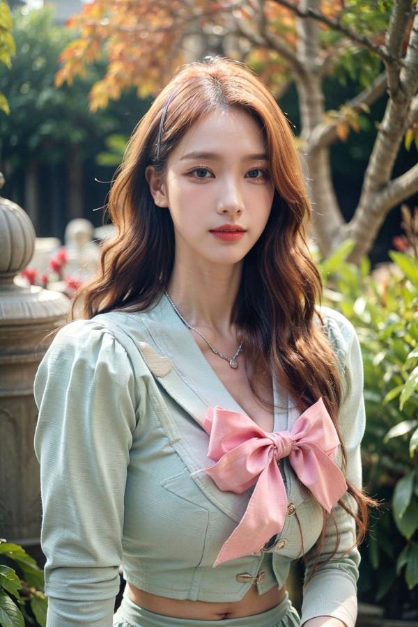    AI美女-拟实-花园中的绿裙美女 户外清新写真 气质露背女神第4张图片