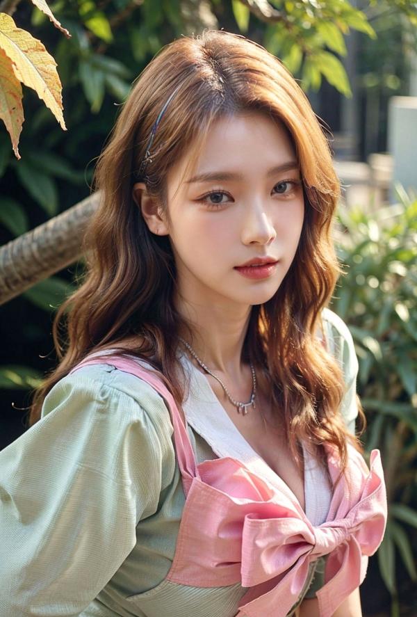    AI美女-拟实-花园中的绿裙美女 户外清新写真 气质露背女神第13张图片