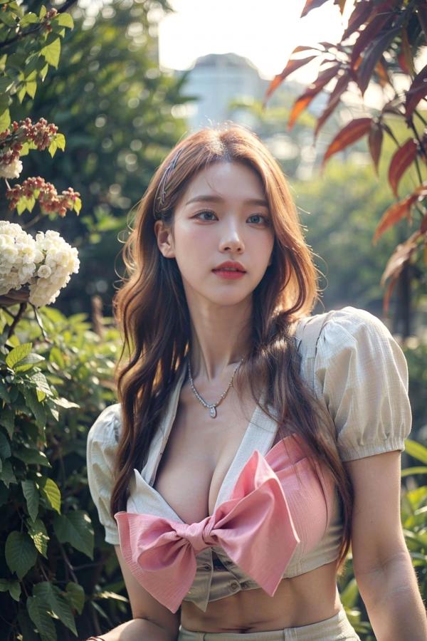    AI美女-拟实-花园中的绿裙美女 户外清新写真 气质露背女神第27张图片