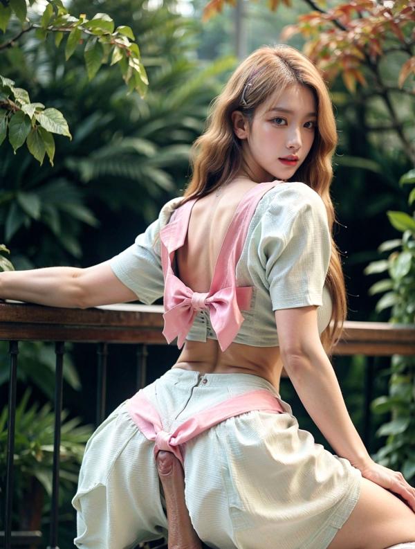   AI美女-拟实-花园中的绿裙美女 户外清新写真 气质露背女神第33张图片