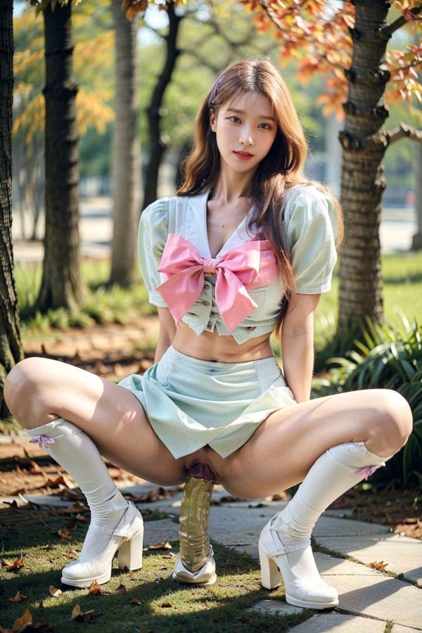    AI美女-拟实-花园中的绿裙美女 户外清新写真 气质露背女神第36张图片
