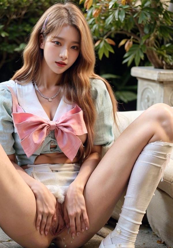    AI美女-拟实-花园中的绿裙美女 户外清新写真 气质露背女神第48张图片