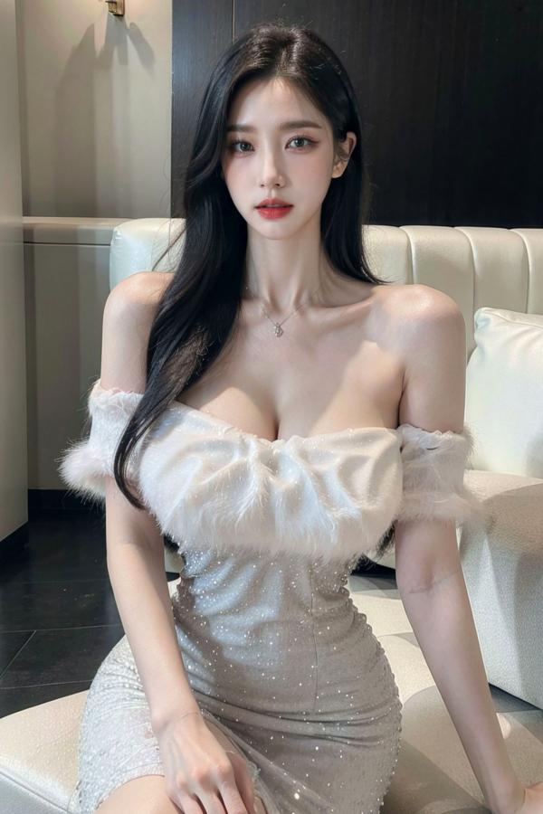    AI美女-拟实-沙发上的白裙美女 室内家居优雅抹胸短裙写真 极品性感女神第2张图片