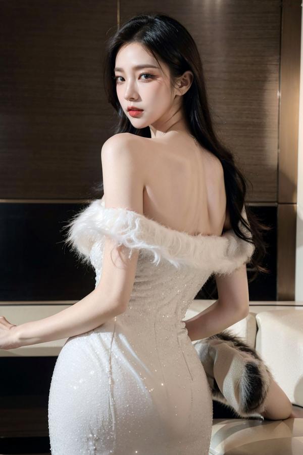    AI美女-拟实-沙发上的白裙美女 室内家居优雅抹胸短裙写真 极品性感女神第12张图片