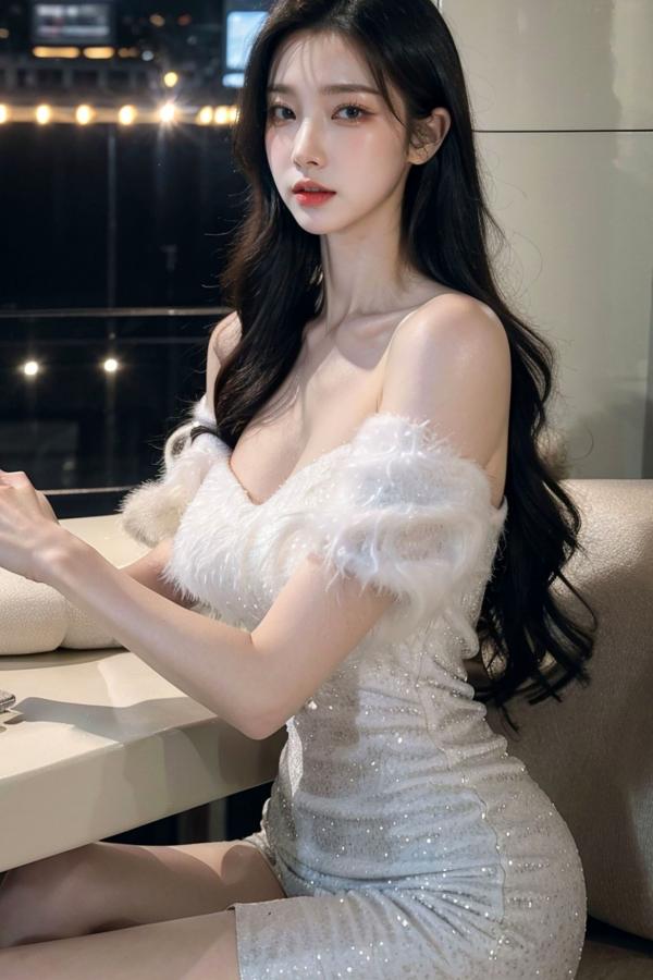    AI美女-拟实-沙发上的白裙美女 室内家居优雅抹胸短裙写真 极品性感女神第17张图片